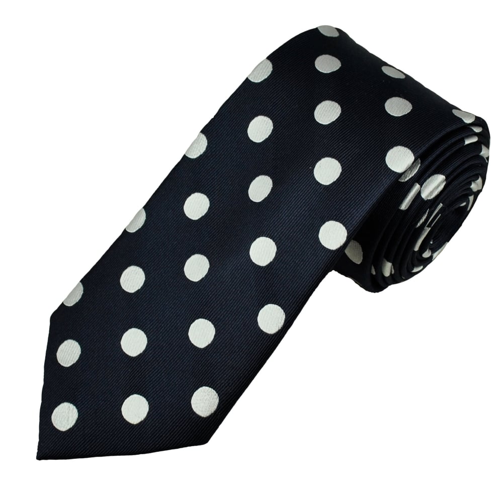 Tresanti Navy Blue & White Polka Dot Silk Men's Designer Tie