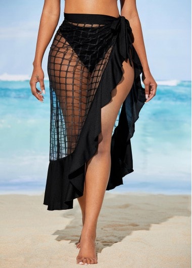Tie Side Solid Mesh Beach Skirt