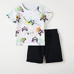 Kinder Jungen T-Shirt  Shorts 2 Stück Kurzarm Regenbogen Weiß Beige Grafik Tier Druck Grundlegend Standard 3-8 Jahre Lightinthebox