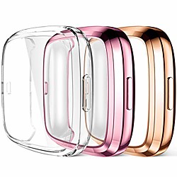 compatible with fitbit versa 2 screen protector case, ultra thin full protective case cover for versa 2 smartwatch bands accessories, 3 pack clear/rose pink/rose gold Lightinthebox
