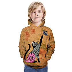 Kids Boys' Hoodie  Sweatshirt Long Sleeve Cat 3D Print Floral Animal Unisex Brown Children Tops Summer Active Daily Wear Regular Fit 3-13 Years Lightinthebox