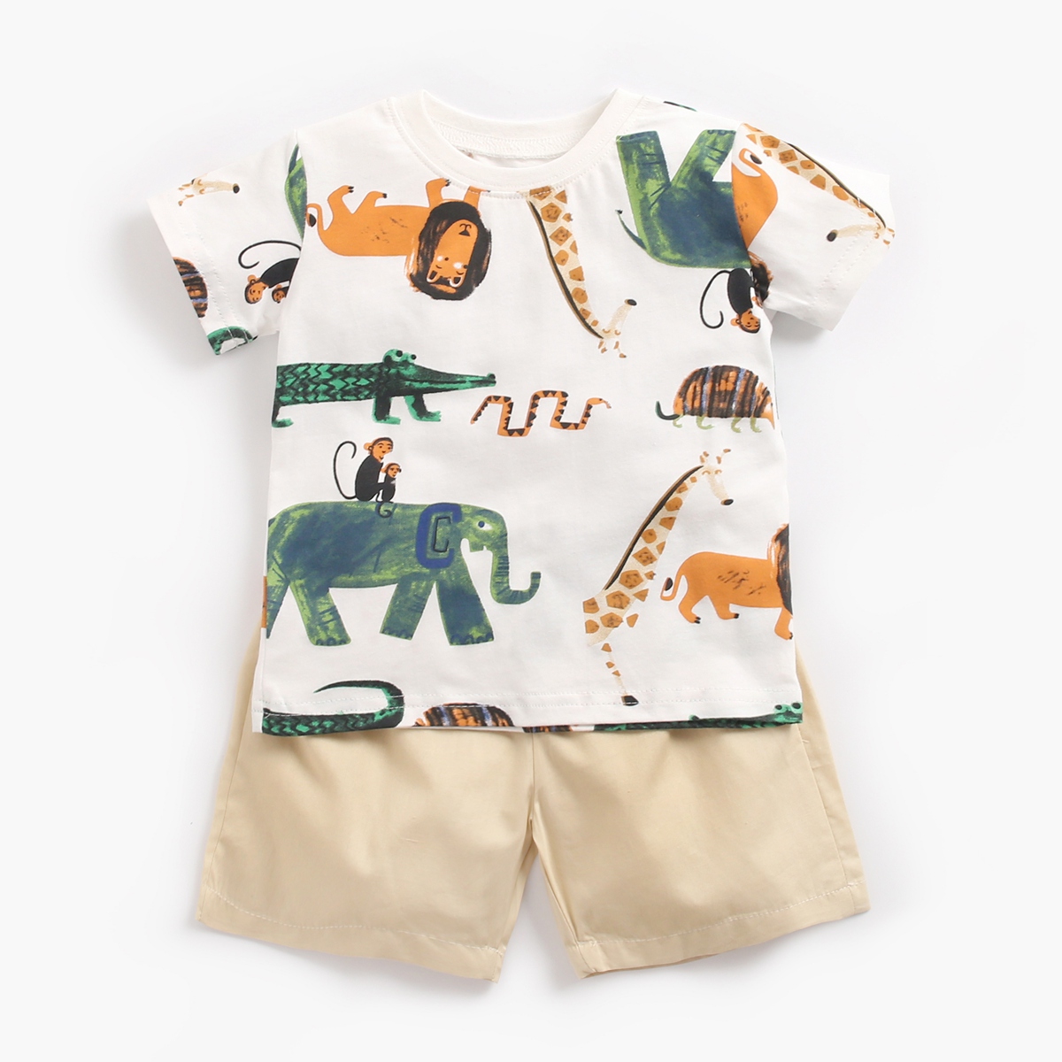 Baby Boy Summer Animal Print Tee and Solid Shorts Set