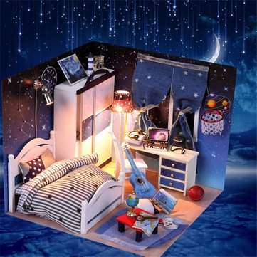 Hoomeda DIY Wood Star Room With LED+Furniture+Cover Dollhouse