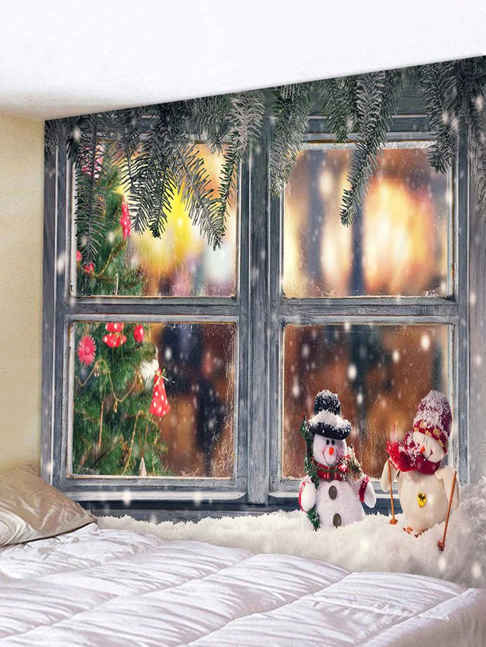 3d Digital Print Christmas Tree Snow Window Tapestry