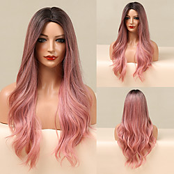 Synthetic Wig Natural Wave Middle Part Wig 28 inch Gold Pink Synthetic Hair Women's Soft Fashion Fluffy Pink Lightinthebox