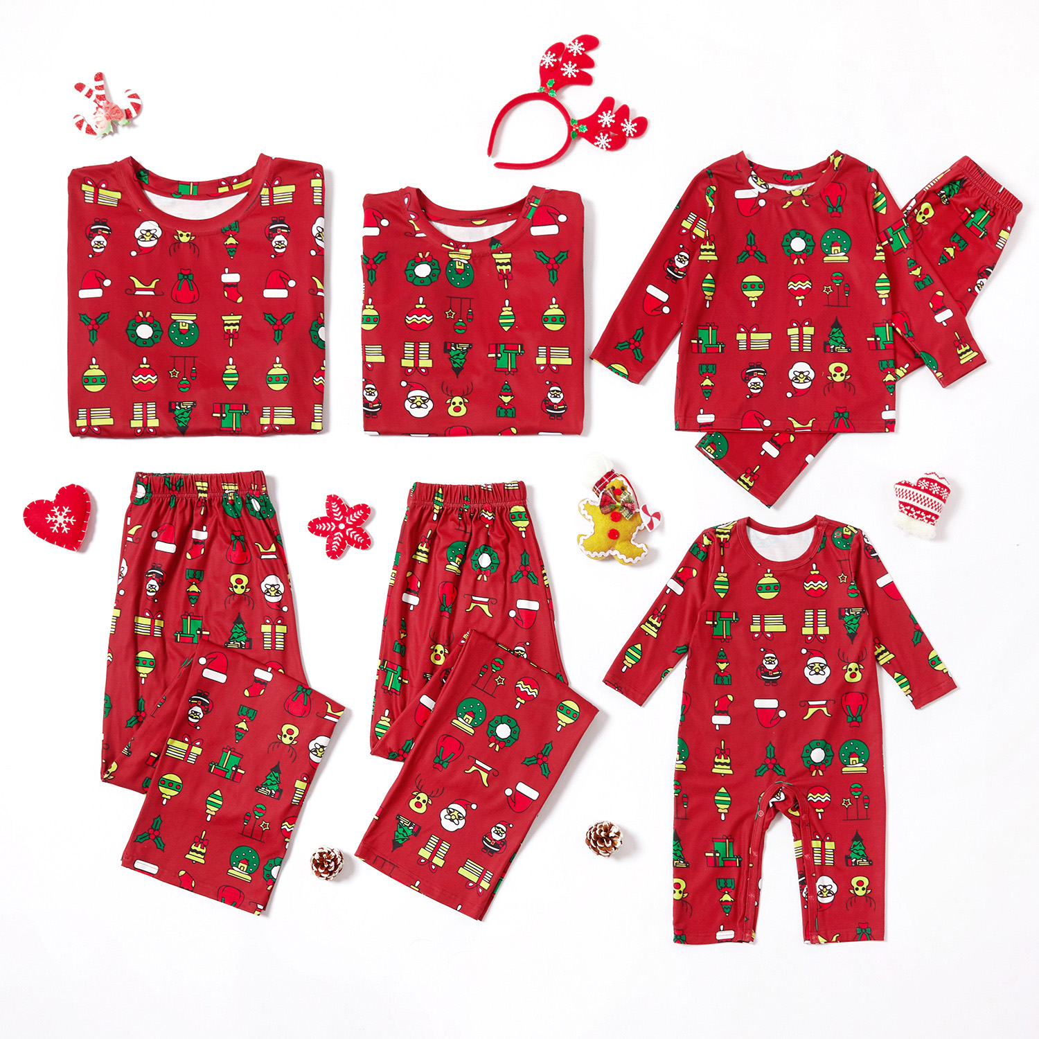 Merry Christmas Cartoon Print Family Matching Pajamas Set