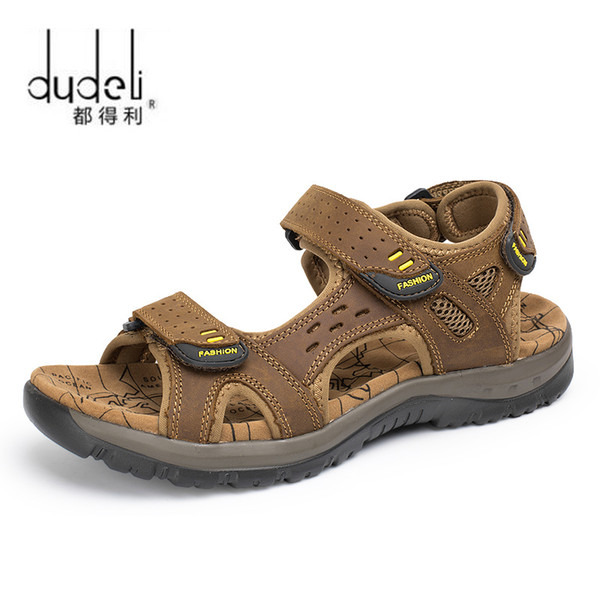 DUDELI Hot Sale New Fashion Summer Leisure Beach Men Shoes High Quality Leather Sandals The Big Yards Men's Sandals Size 38-45