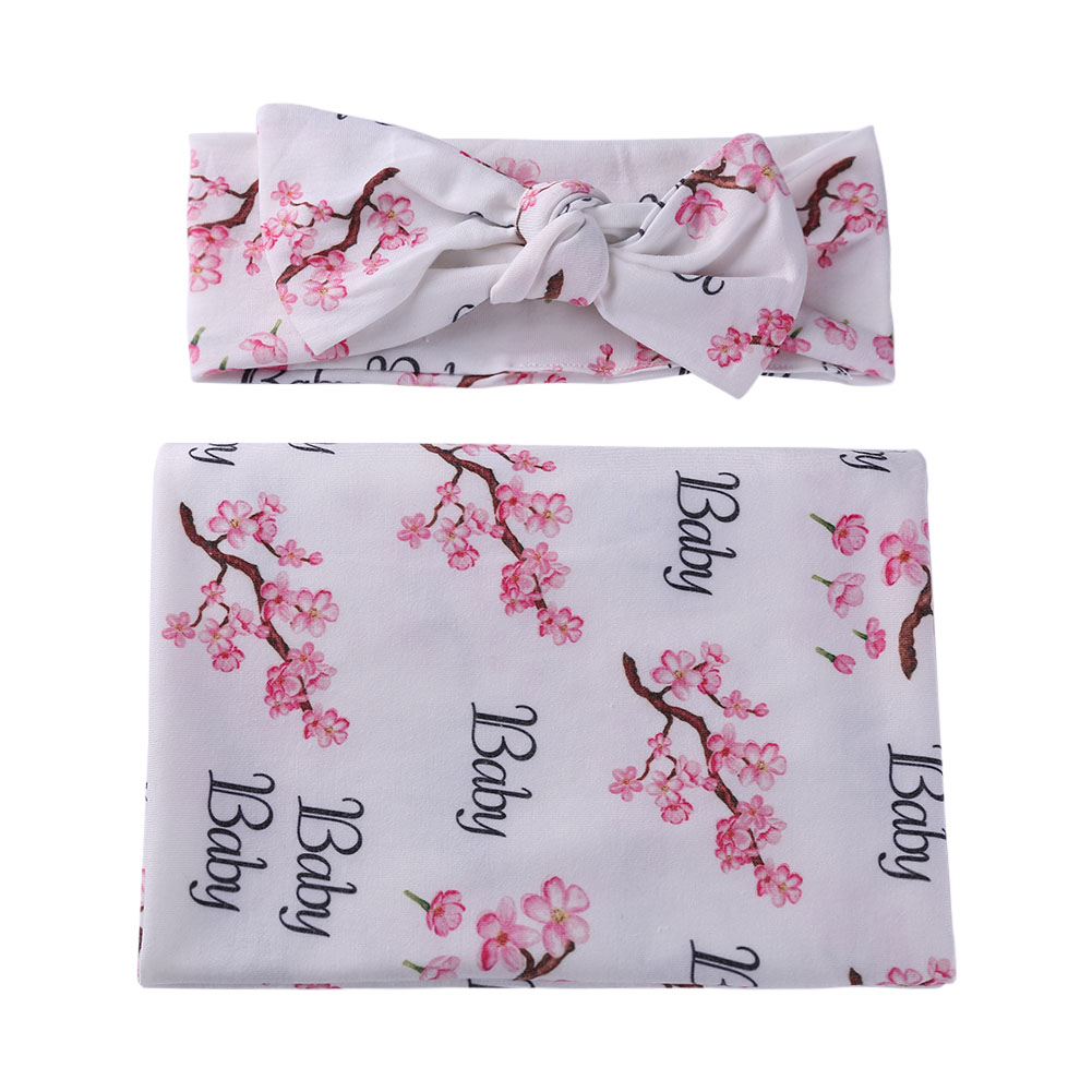 Adorable Plum Blossom Print Blanket and Headband Set