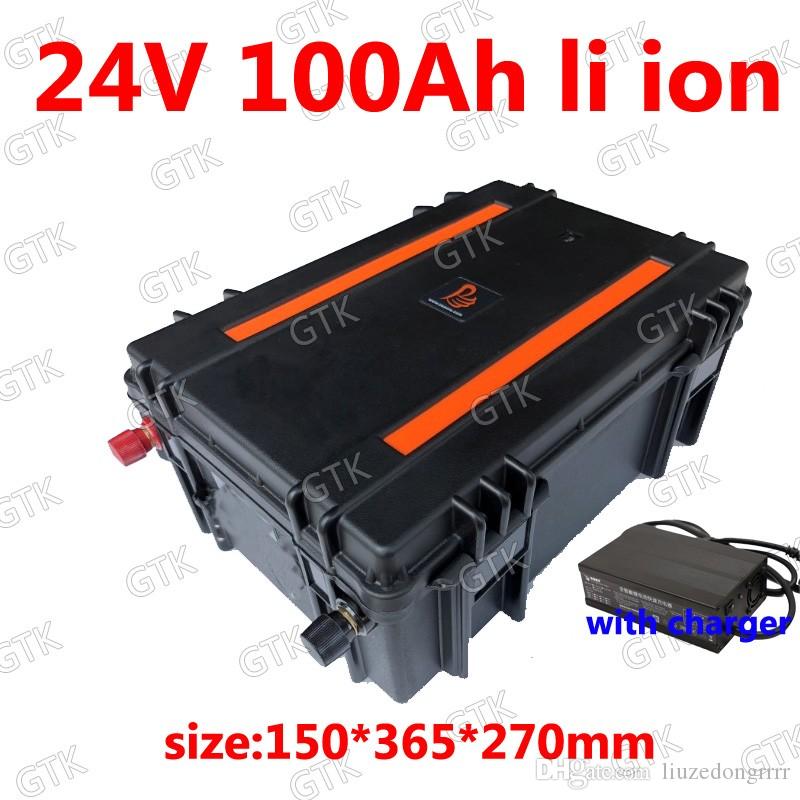 Waterproof 24V 100AH Lithium ion Battery with BMS for Solar energy storage bicycle Golf Cart Inverter Forklift fork +10A Charger