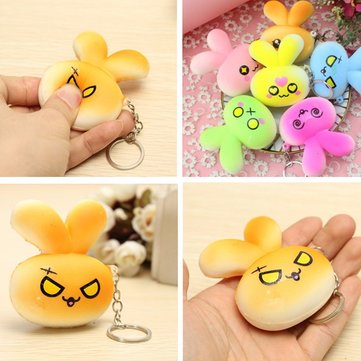 Squishy Rabbit  Bunny Face Cute Evil Love Random Color Emoji Key Chain Phone Bag Strap Decor Gift