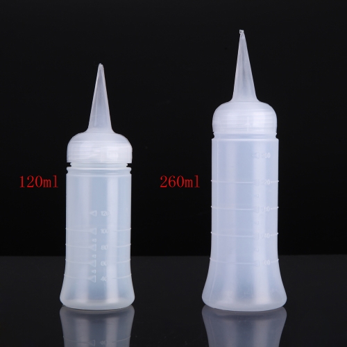 260ml Plastic Cylinder Shape Clear White Plastic Hair Washing Water Holder Squeeze Bottle with Scale and Angled Tip