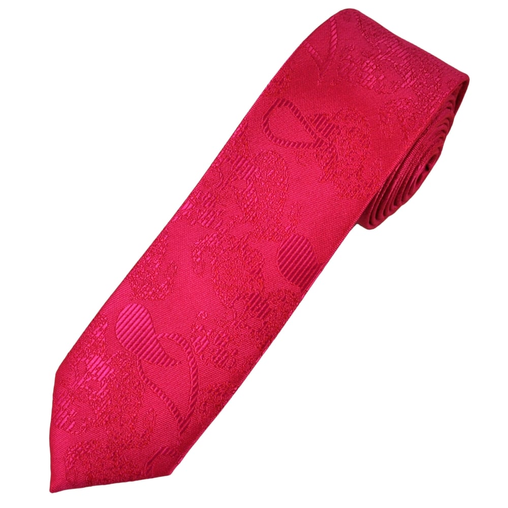 Lipstick Pink Paisley Patterned Men's Skinny Tie