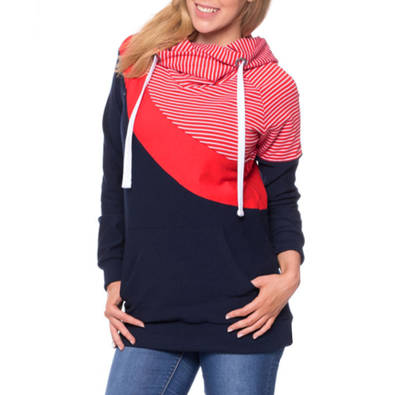 Casual Color Contrast Long-sleeve Nursing Hoodie