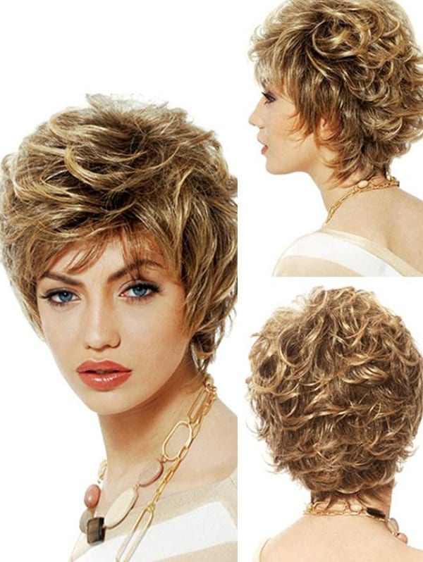Fluffy Short See-through Bang Curl Synthetic Pixie Wig