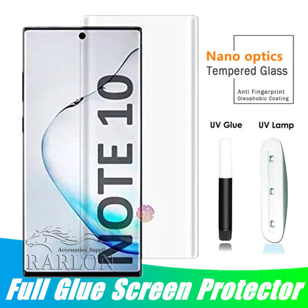 UV Light Liquid Glue 3D Curved Full Cover Tempered Glass Screen Protector For Samsung S20 Note 20 Ultra 10 S10 Plus 5G S9 S8 Huawei P40 Pro