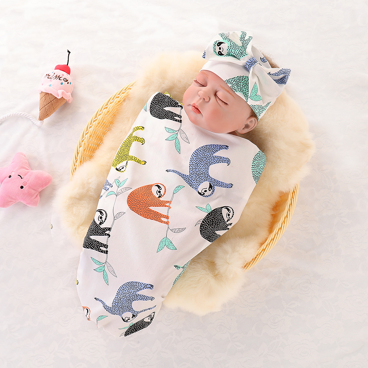 Sloth Print Sleeping Bag and Headband