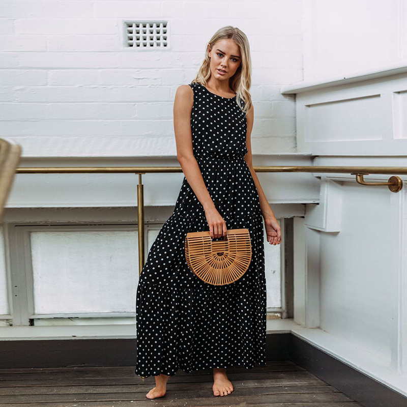 Fashionable Dotted Sleeveless Maxi Dress