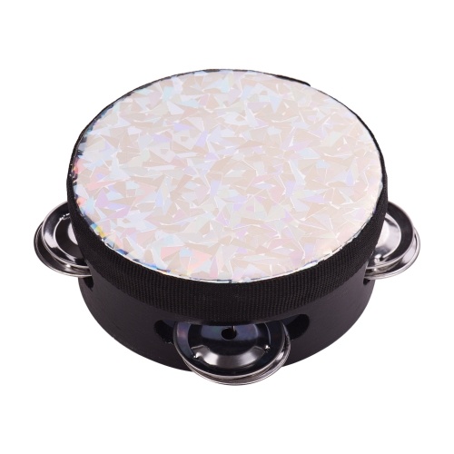 Tambour rayonnant en bois de 4 pouces tambour à main avec cloche à une rangée jingles brillant tête de tambour réfléchissant