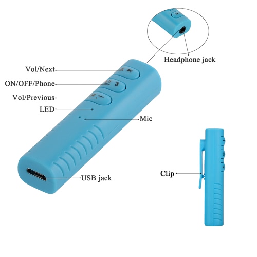 Sports BT Headphone Receiver Adapter Earphone Audio Wireless Receptor with Microphone Clip