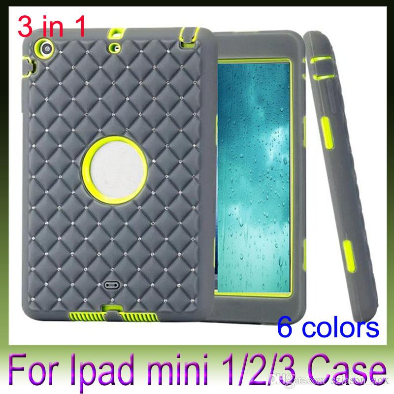 3D Rhinestone Cover Case Shiny Diamond Heavy Duty Robot Hard PC Silicone Back Case For Apple iPad Mini 1 2 3 Retina