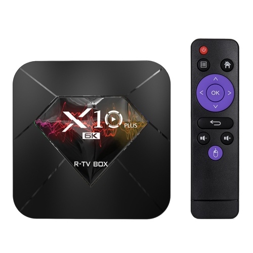 R-TV BOX X10 PLUS Boîte Smart TV Android 9.0 Allwinner H6 UHD 4K Lecteur multimédia Décodage 6K d'images 4 Go / 64 Go 2,4 G WiFi 100 M LAN USB3.0 H.265 VP9 Écran LCD