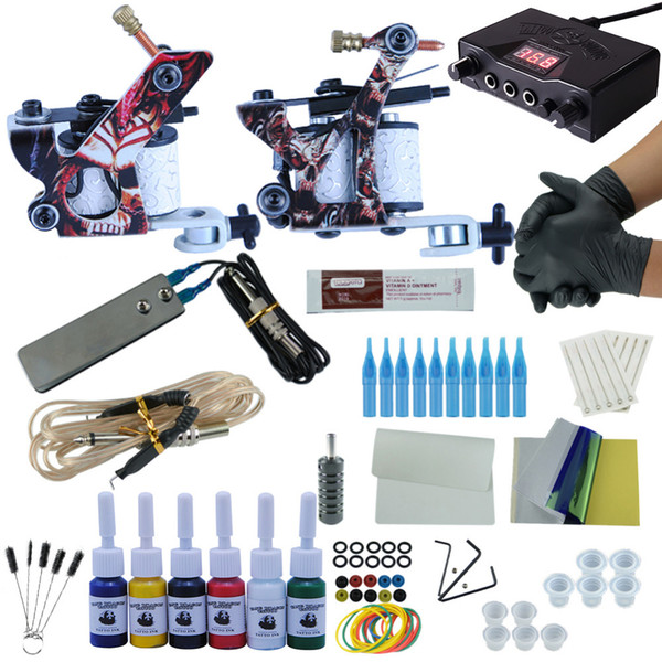 complete tattoo kit 2pc rotary tattoo machine coils set power supply disposable needle supplies design painting