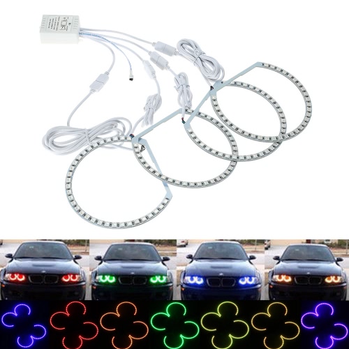 4*131MM 33 SMD5050 LED Angel Eyes Kit Xenon Headlight RGB Multi-color Light for BMW E36 E38 E39 E46 3 5 7 Series