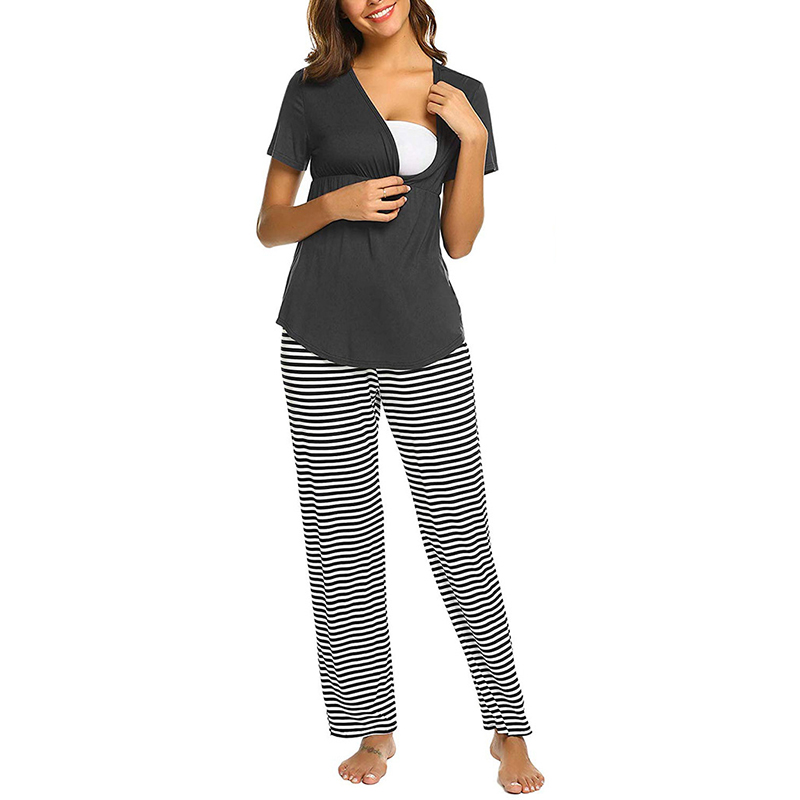 Pretty Striped Short-sleeve Nursing Pajama Set