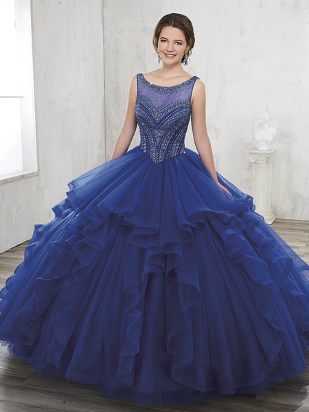 Grace Plum Blue Tulle Scoop Beads Quinceanera Dresses Special Occasion Party Dresses Dance Prom Dresses Custom Size 2-18 KF1228333