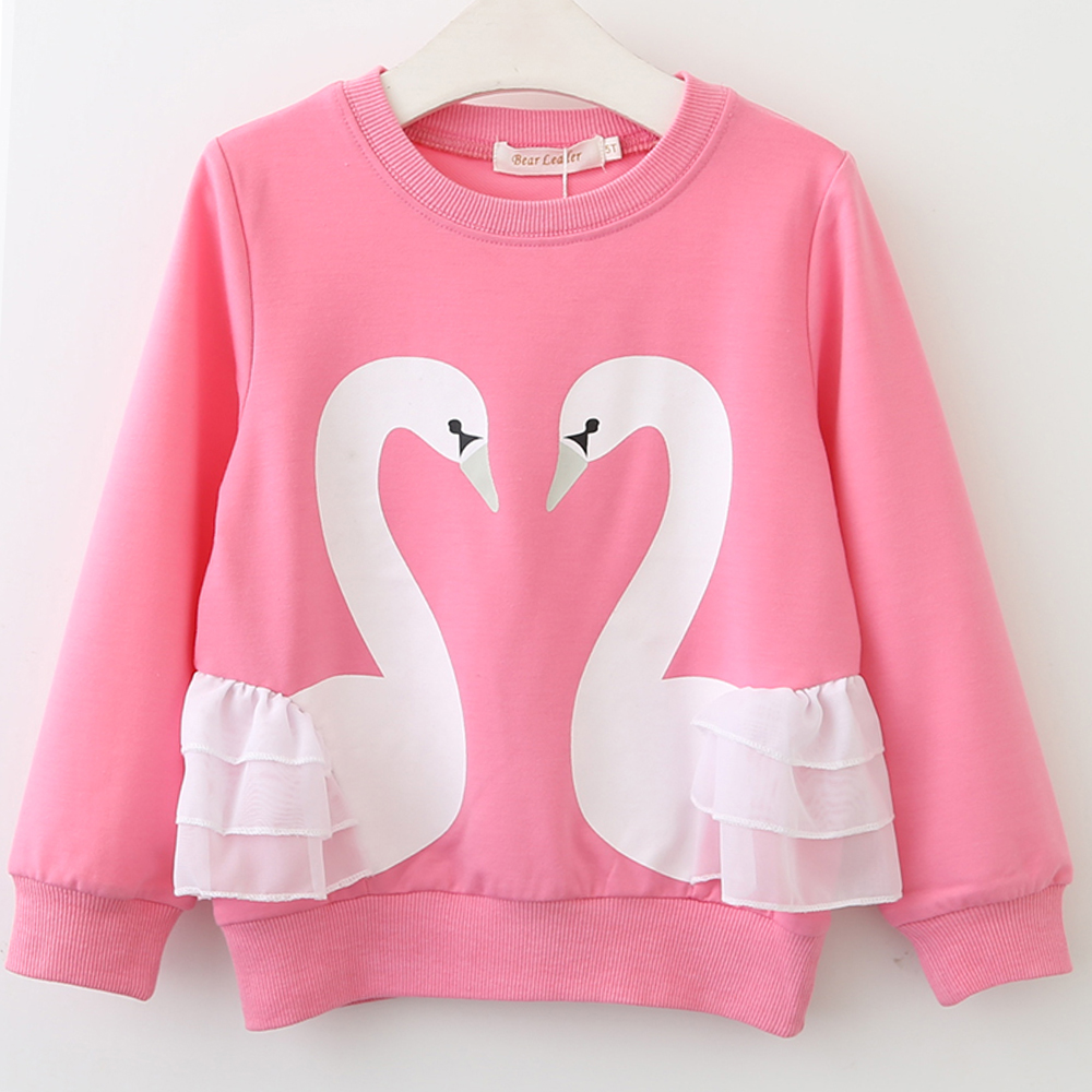 Toddler Girl's Swan Print Ruffled Long-sleeve Pullover
