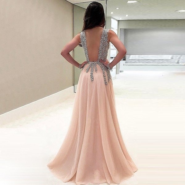 Sexy 2021 New Pink Long Glitter Evening Gown Formal Party Prom Special Occasion Open Back Robe De Soriee ZX31