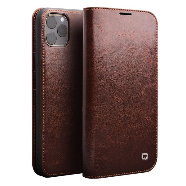 Genuine Leather Phone Cover for iPhone 11 Pro Max Flip Case with Card Slots Pocket