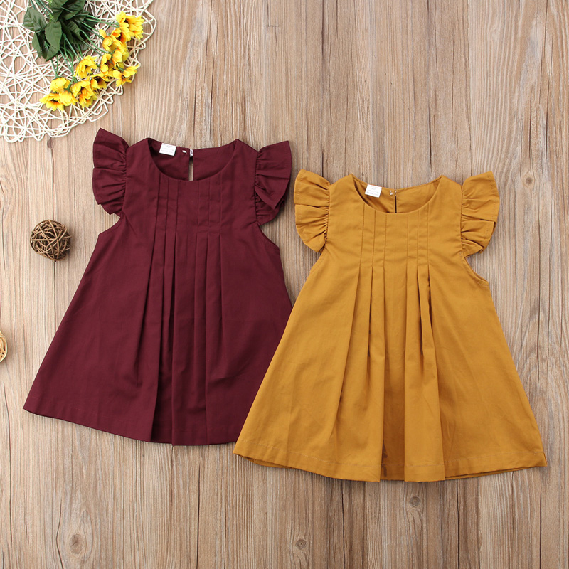 Baby / Toddler Girl Pleated Solid Flutter-sleeve Dress