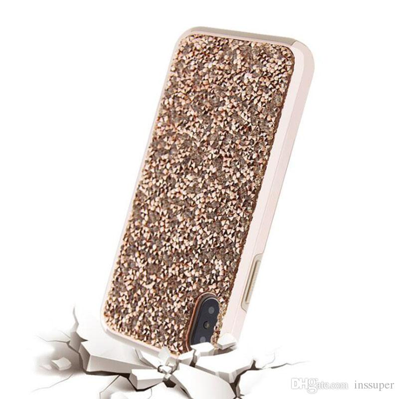 Luxury Diamond Phone Cases For Samsung S9 2 in 1 TPU+PC Hybrid Glitter Case For iPhone X 8 7 6S Plus