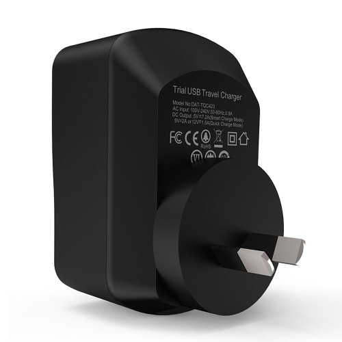 Arealer Chargeur rapide 3.0 42W Trial USB Wall Charger avec deux à puce USB Chargeur Un Qualcomm Certified QC 3.0 Branchez Pliable pour Samsung Galaxy S7 / Remarque S6 LG HTC iPhone