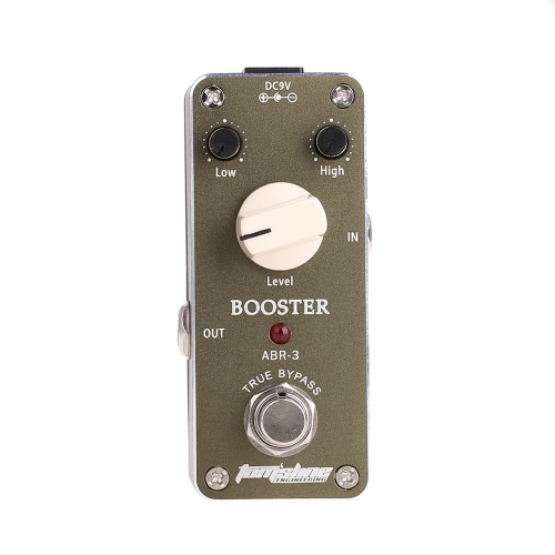 Pédale d'effet de guitare électrique Aroma ABR-3 Mini Booster avec attache ruban en alliage d'aluminium véritable contournement de logement
