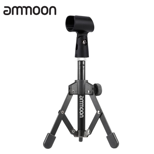 ammoon MS-12 Mini Foldable Adjustable Desktop Microphone Stand Tripod with MC5 Mic Clip Holder Bracket for Meeting Lectures Podcasts