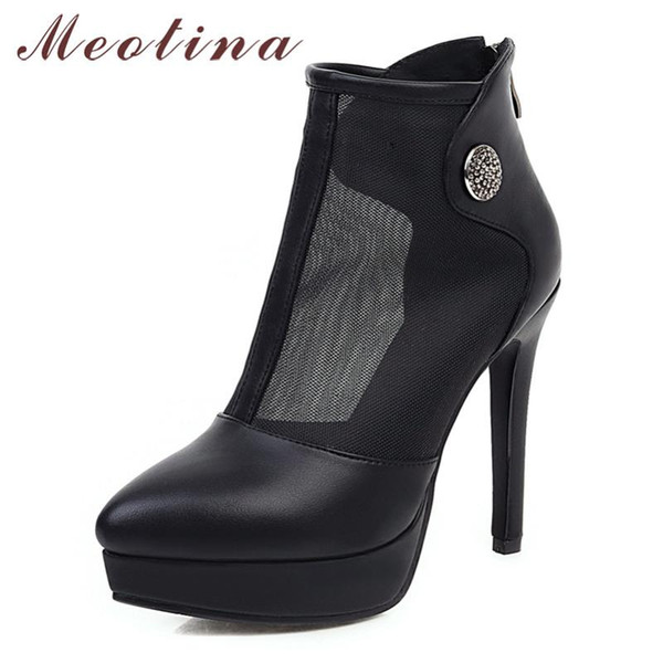 Meotina Summer Boots Women Shoes Zipper Platform Thin Heel Short Boots Cutout Extreme High Heel Shoes Lady Spring Big Size 33-43