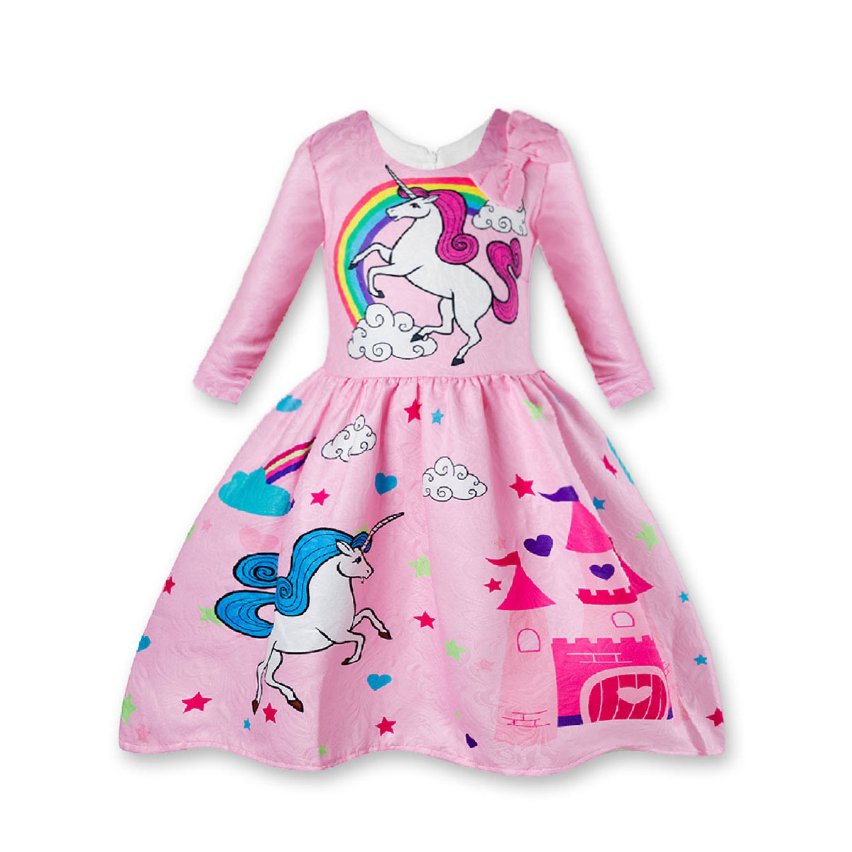 Beautiful Unicorn Pattern Long-sleeve Party Dress