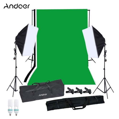 Andoer Photography Softbox Lighting Kit with Studio BackgroundPhotography Studio Portrait Product Light Lighting Tent Kit Photo Video Equipment(2 * 125W Bulb+2 * Sofbox with Single Bulb Socket+3 * Backdrop+Backdrop Stand Set+3 * Clamp+1 * Carrying Bag) UK