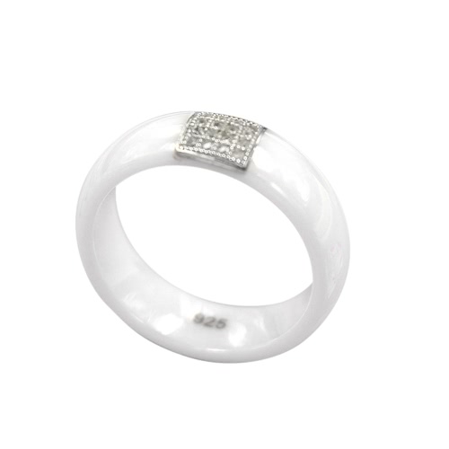 Nano-Keramik & S925 Sterling Silber Dome Ring poliert mit CZ Diamant eingebettet weiß Gold galvanisch Größe #6 #7 #8 6mm Breite