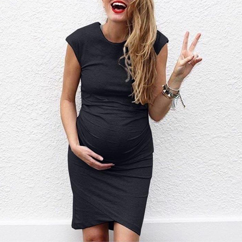 Beautiful Solid Asymmetric Maternity Dress