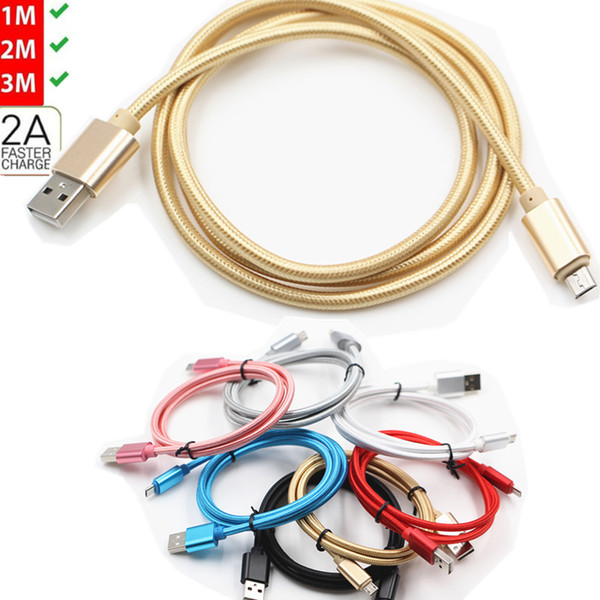 2.1a unbroken metal braid type c usb / micro usb cable charger lead for samsung s10plus s9 s8 s7 s6 edge & android 1m 3ft/2m6ft/3m 10ft