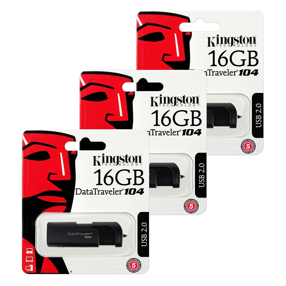 Kingston Data Traveler 104 USB 2.0 Flash Drive Memory Stick - 16GB - Value 3 Pack
