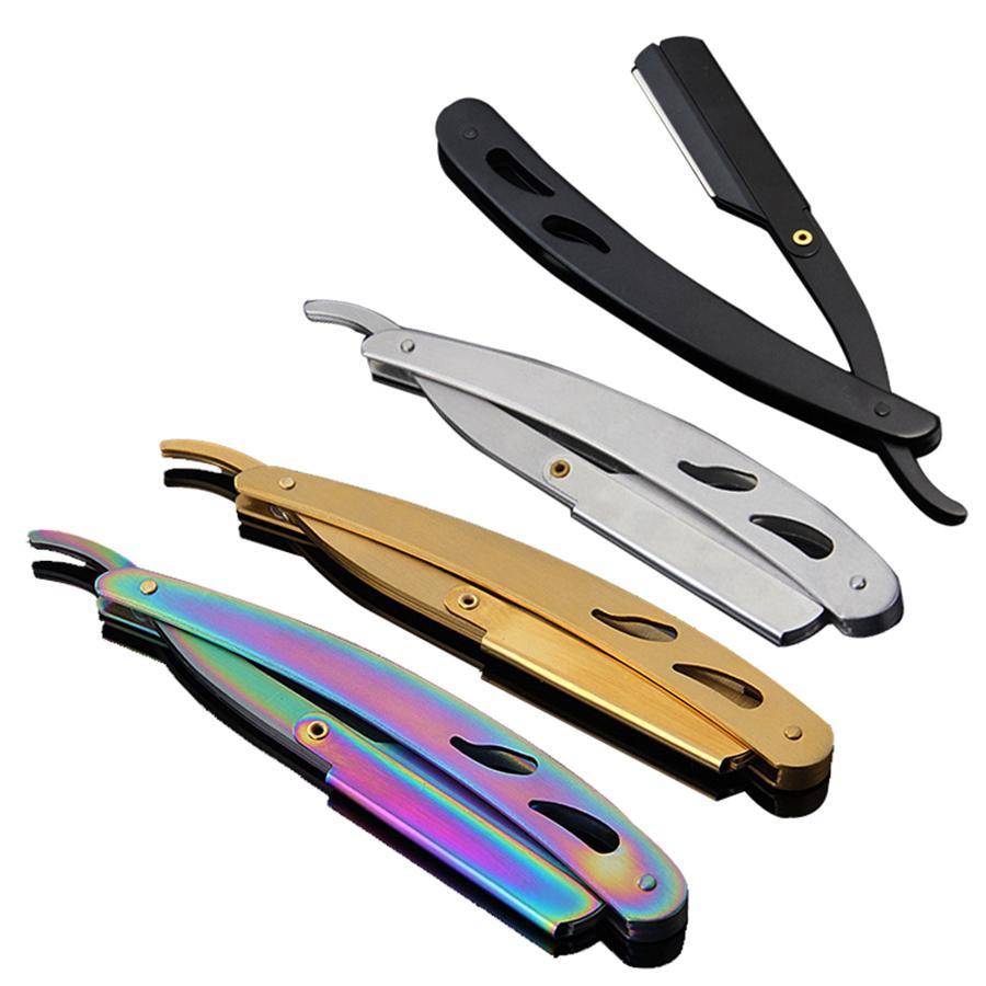 4 Colors Fashion Stainless Steel Straight Edge Razors Beard Eyebrow Barber Shave Manual Folding Shaving Knife Man's Styling Tool