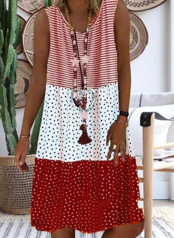 Red Size Tunic Polka Dot Plus Size Dresses For Women