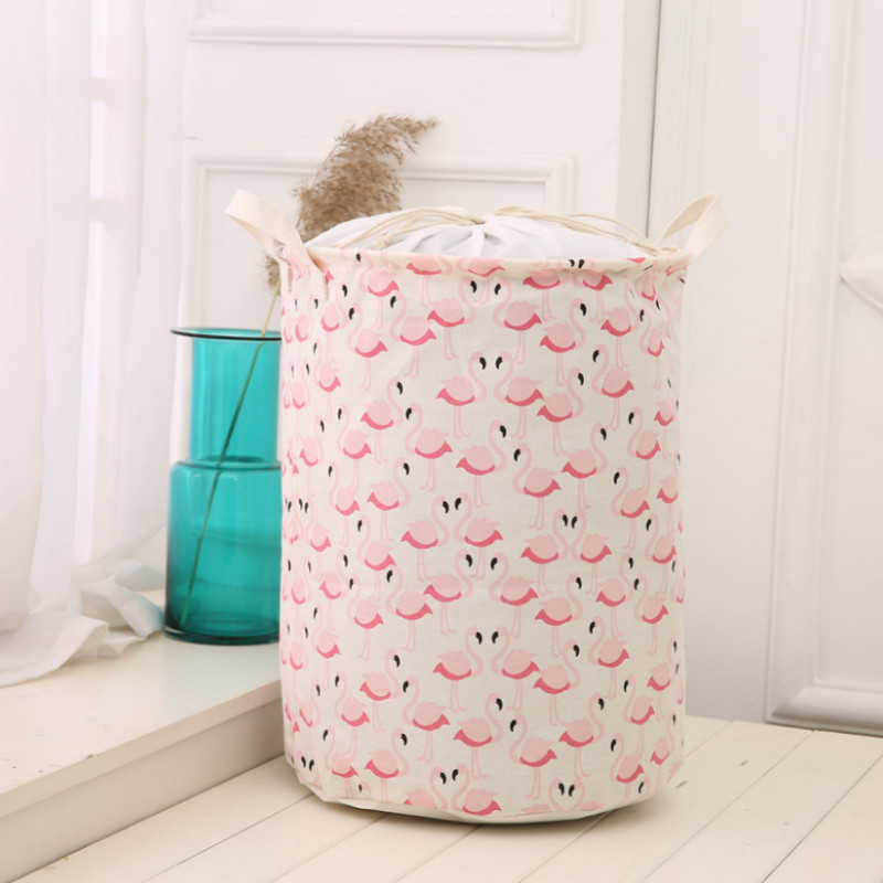 Floral Lace Decor Drawstring Laundry Bucket With Cover