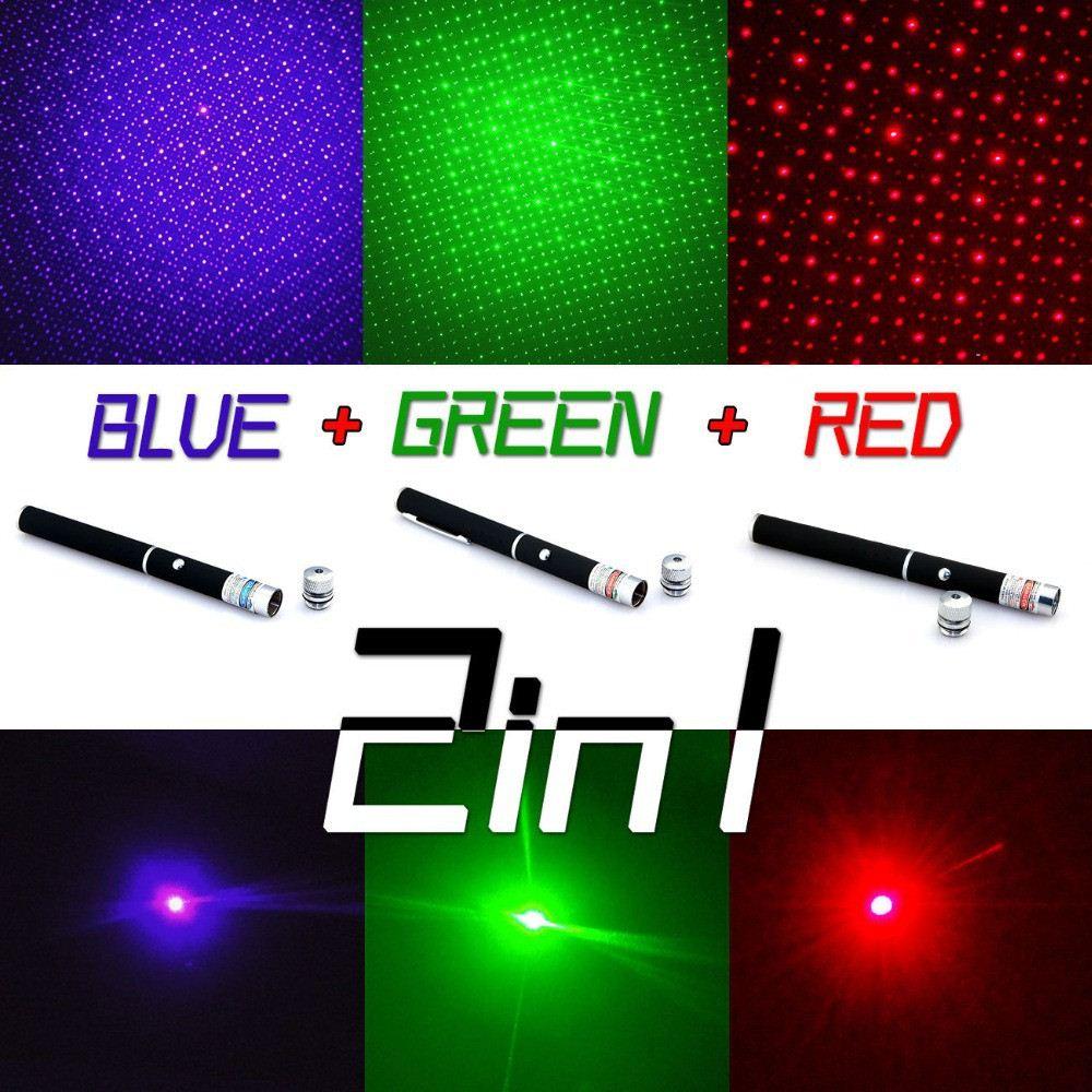 Powerful 3 Color laser Pen Puntero Laser Pointer 5mw Caneta Laser Green/Red/Blue Violet Lazer Verde With Star Cap