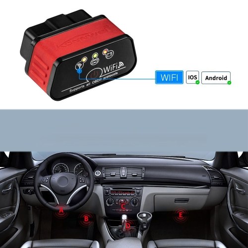 KONNWEI WiFi ODBII Adaptateur Lecteur de Code Outil de Diagnostic Scan Outil pour Scanner de Code Auto PC Iphone Android (Noir Rouge) KW903