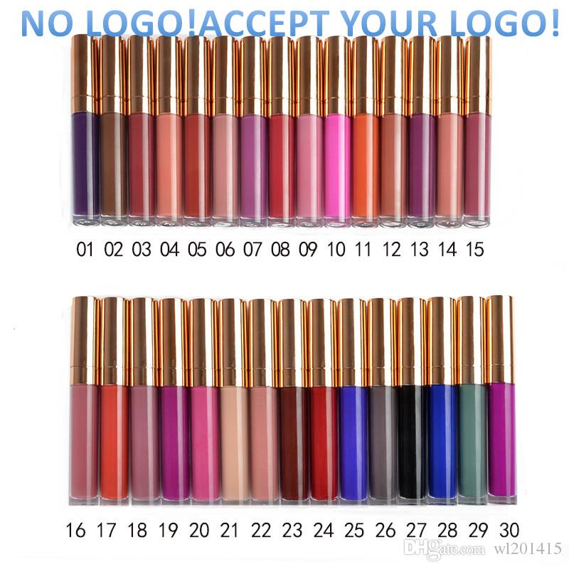No LOGO! 50pcs to print logo! 30 colors velvet Matte Lip Gloss Waterproof lip glaze long Lasting liquid lipstick accept customized logo